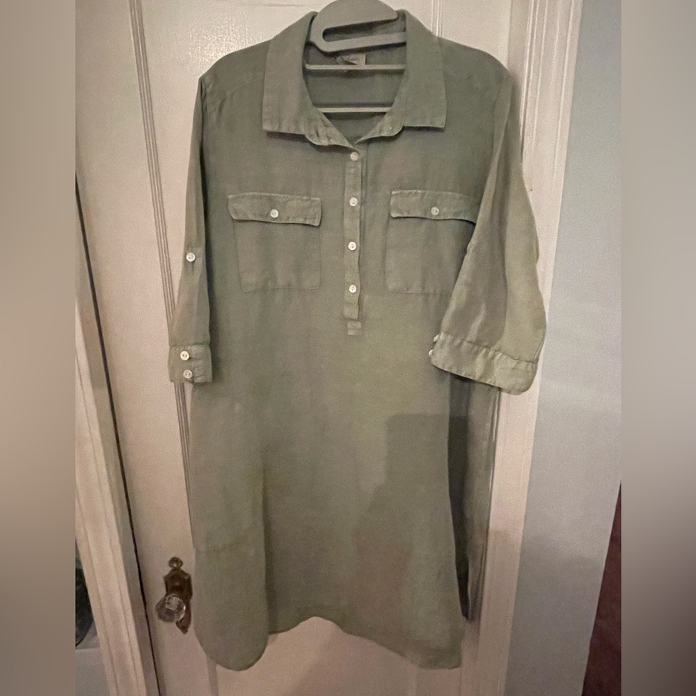 Charlie Paige Button-Up Shirt Dress - Sage Green - Picture 1 of 4